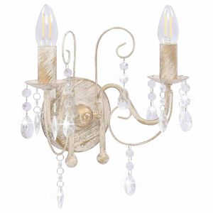 vidaXL Lampa ścienna z koralikami, antyczna biel, 2 żar&oacute;wki E14