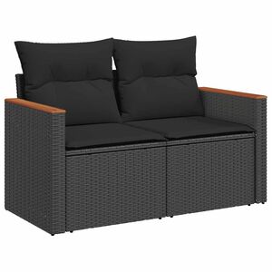 vidaXL Sofa ogrodowa z poduszkami, 2-osobowa, czarna, polirattan