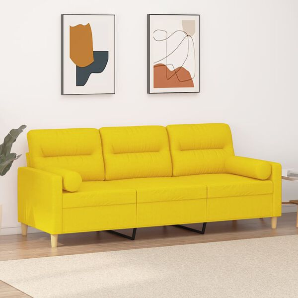vidaXL 3-osobowa sofa z poduszkami, jasnoż&oacute;łta, 180 cm, tkanina