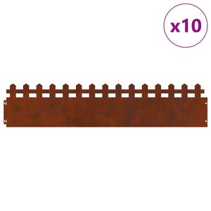 vidaXL Obrzeża trawnikowe 10 pcs Rdzawy 103 x 0,05 x 22 cm