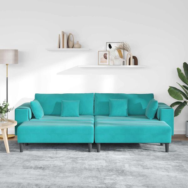 vidaXL Sofa z poduszką 3 pcs Turkusowy Aksamit