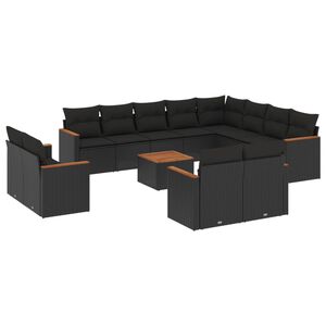 vidaXL 13-cz. zestaw mebli do ogrodu, poduszki, czarny, rattan PE