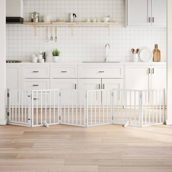 vidaXL Składana bramka dla psa, z drzwiami, 6 paneli, biała, 300 cm