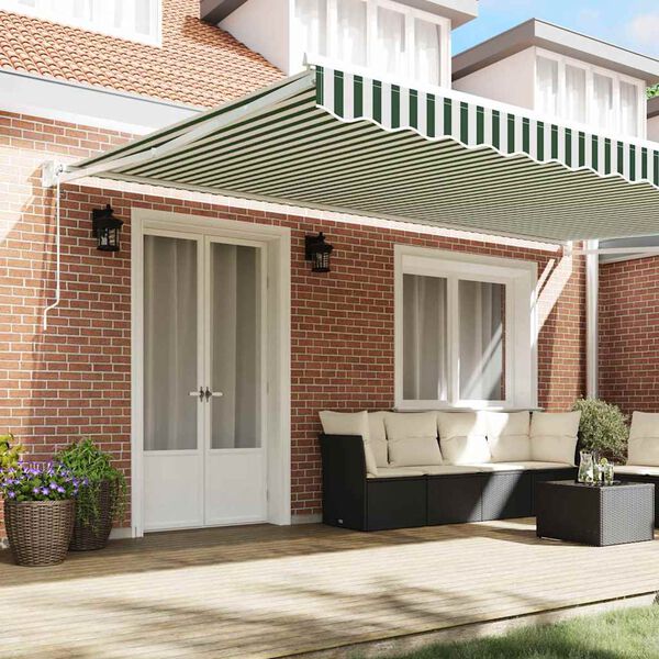 vidaXL Markiza zwijana Paski Zielony i Biały 500 &times; 300 cm