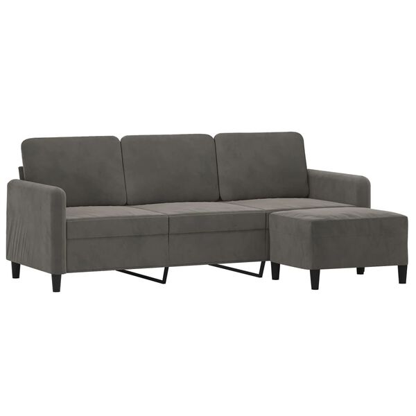vidaXL 3-osobowa sofa z podn&oacute;żkiem, ciemnoszary, 180 cm, aksamit