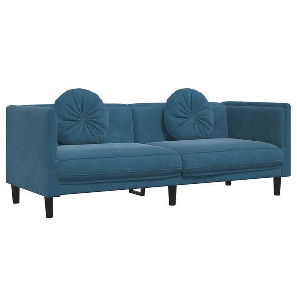 vidaXL Sofa 3-osobowa z poduszkami, niebieska, aksamit