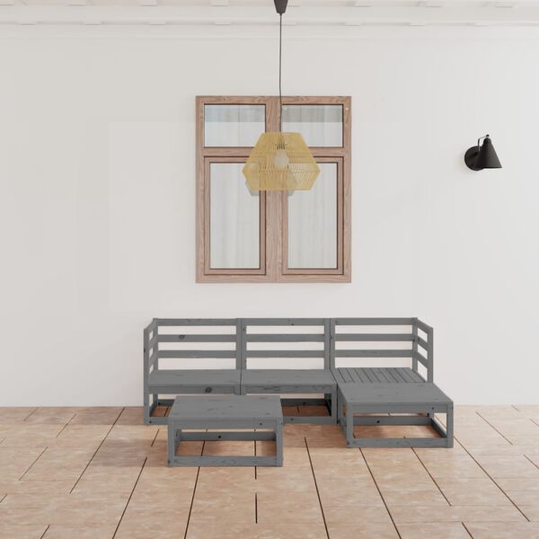 vidaXL 5-cz. zestaw mebli wypoczynkowych do ogrodu, szary, sosnowy