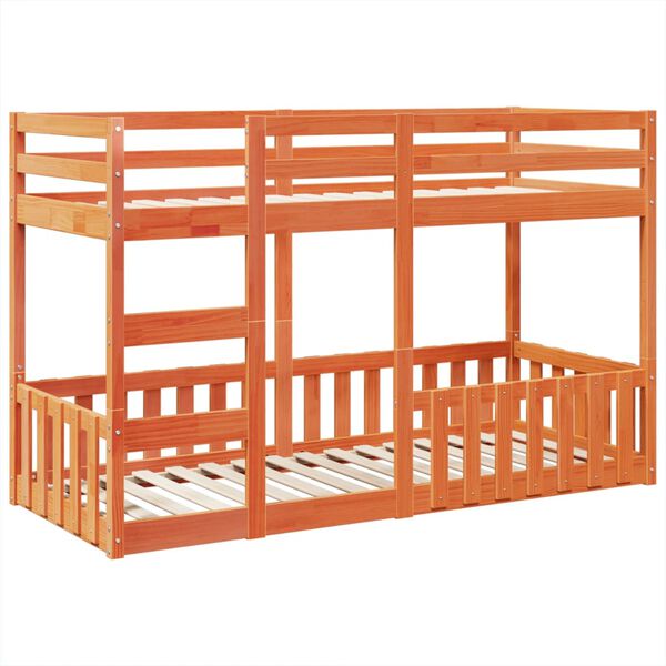 vidaXL Ł&oacute;żko piętrowe, woskowy brąz, 90x190 cm, lite drewno sosnowe