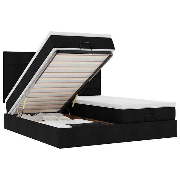vidaXL Rama łóżka otomana z materacami, czarna, 180x200 cm, tkanina