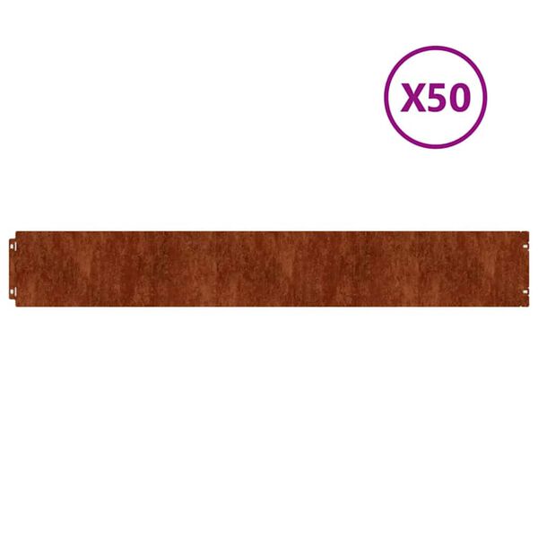 vidaXL Obrzeża trawnikowe, 50 szt., 15x103 cm, giętkie, stal Corten