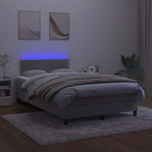 vidaXL Ł&oacute;żko kontynentalne z materacem i LED, jasnoszare, 120x190 cm