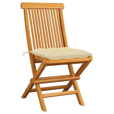 vidaXL Krzesła ogrodowe z kremowymi poduszkami, 2 szt., drewno tekowe