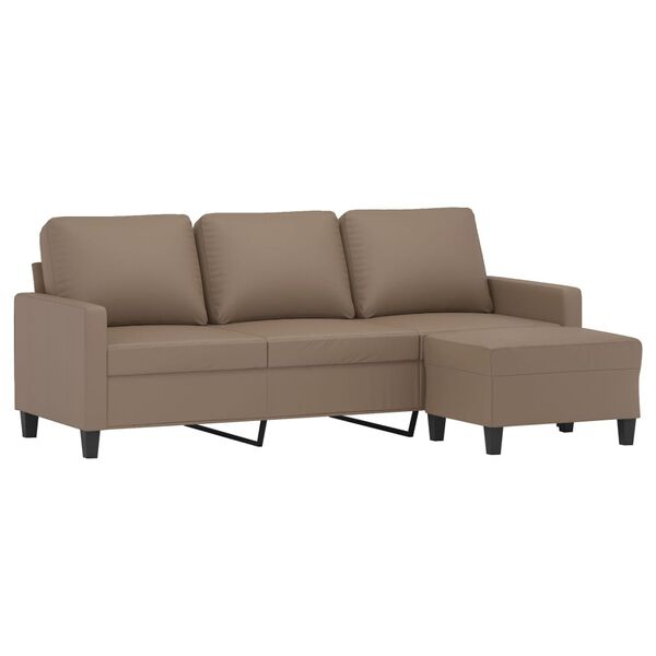 vidaXL 3-osobowa sofa z podn&oacute;żkiem, cappuccino, 180 cm, sztuczna sk&oacute;ra