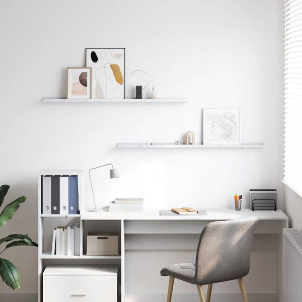 vidaXL P&oacute;łka ścienna z p&oacute;łką 2 pcs Biały marmur 115 x 9 x 3 cm