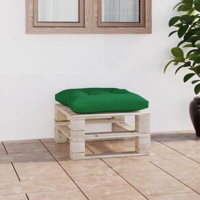 vidaXL Ogrodowy stołek z palet z zieloną poduszką, drewno sosnowe