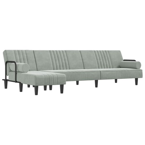 vidaXL Sofa rozkładana L, jasnoszara, 260x140x70 cm, aksamit