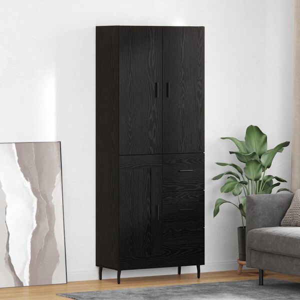vidaXL Highboard 2 pcs Czarny dąb Drewno inżynieryjne i szkło