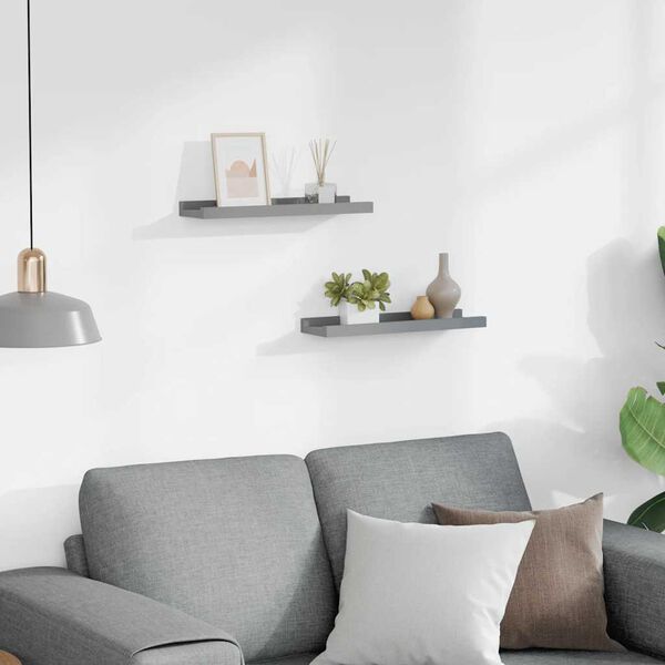 vidaXL P&oacute;łki ścienne na zdjęcia, 2 szt., szare, 40x9x3 cm, MDF