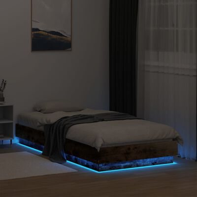vidaXL Rama łóżka z oświetleniem LED, przydymiony dąb, 75x190 cm