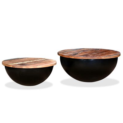 vidaXL Stoliki kawowe, 2 szt., drewno z odzysku, czarne, kształt misy