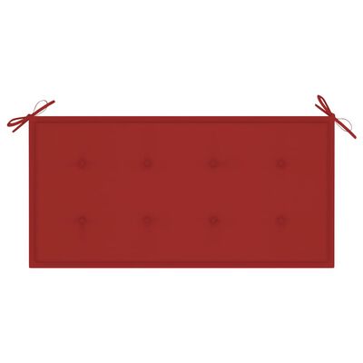 vidaXL Ławka ogrodowa z czerwoną poduszką, 112 cm, lite drewno tekowe