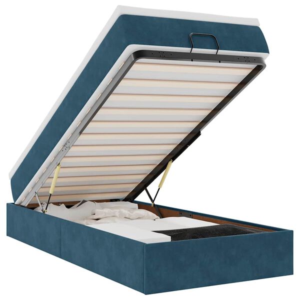 vidaXL Rama ł&oacute;żka otomana z materacem, niebieska, 90x200 cm, aksamit