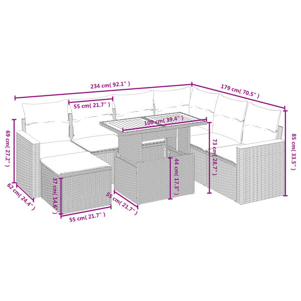 vidaXL 8-cz. zestaw mebli ogrodowych z poduszkami, szary, polirattan
