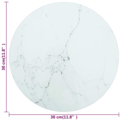 vidaXL Blat do stołu, biały, Ø30x0,8 cm, szkło ze wzorem marmuru