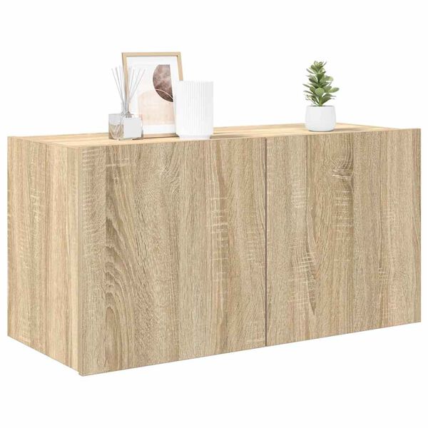 vidaXL Ścienna szafka TV z LED, dąb sonoma, 80x35x41 cm