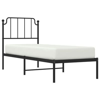 vidaXL Metalowa rama łóżka z wezgłowiem, czarna, 75x190 cm