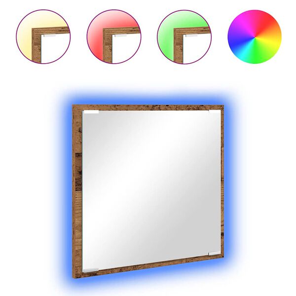 vidaXL Lustro łazienkowe LED Z lustrem Stare drewno 40 x 37 x 8.5 cm