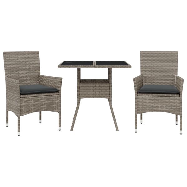 vidaXL 3-cz. zestaw mebli ogrodowych z poduszkami, szary, polirattan