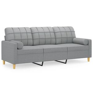 vidaXL 3-osobowa sofa z poduszkami, jasnoszara, 180 cm, tkanina