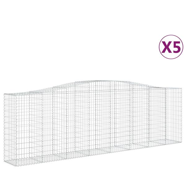 vidaXL Kosze gabionowe, 5 szt, 400x50x120/140 cm, galwanizowane żelazo