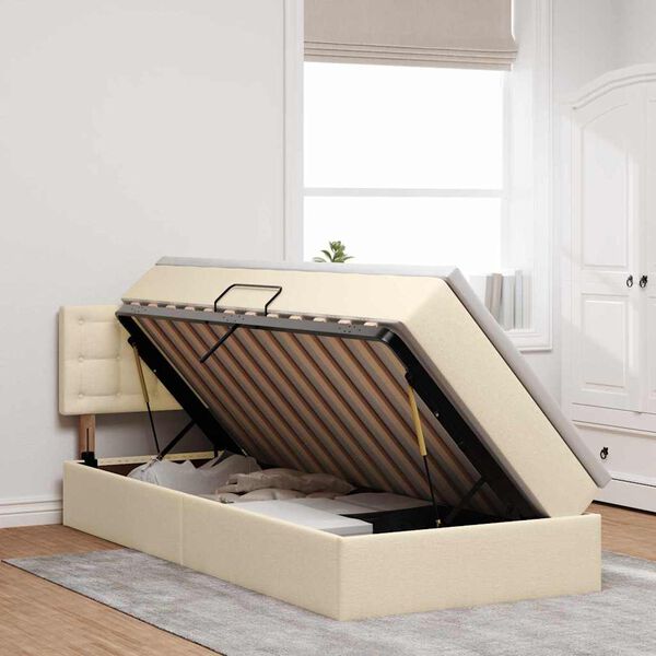 vidaXL Ł&oacute;żko z miejscem na przechowywanie i LED Kremowy 100 x 200 cm