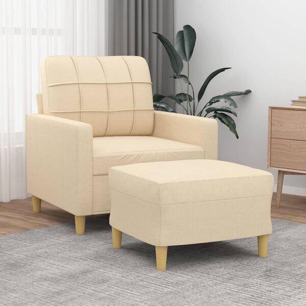 vidaXL Fotel z podn&oacute;żkiem, kremowy, 60 cm, obity tkaniną