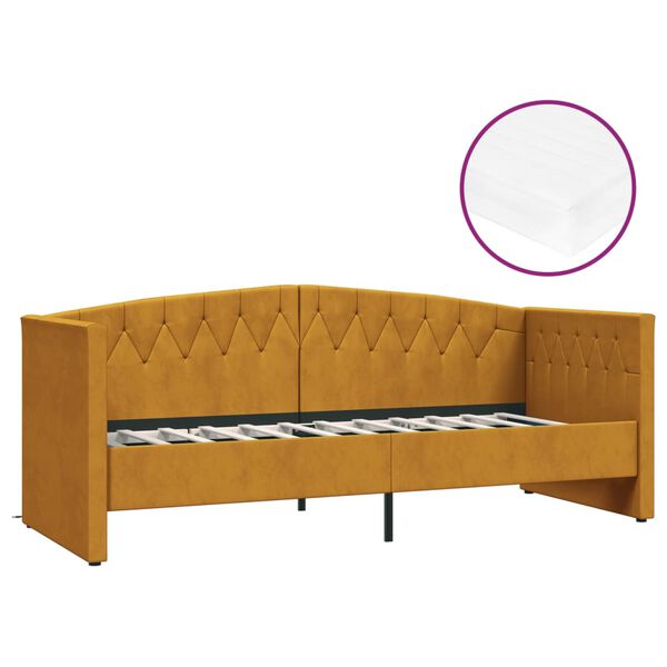 vidaXL Ł&oacute;żko dzienne z materacem i USB, brązowy aksamit, 90x200 cm
