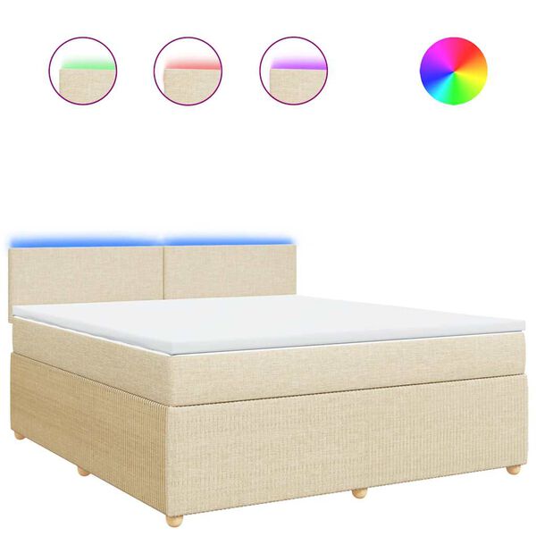 vidaXL Ł&oacute;żko kontynentalne z materacem, kremowe, tkanina, 180x200 cm