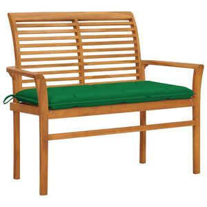 vidaXL Ławka ogrodowa z zieloną poduszką, 112 cm, lite drewno tekowe