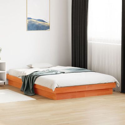 vidaXL Rama łóżka z LED, woskowy brąz, 120x190 cm, lite drewno sosnowe