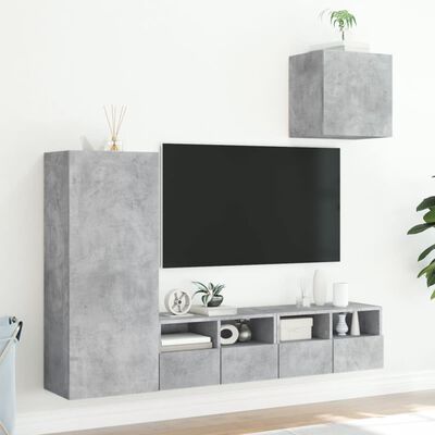 vidaXL 4-cz. zestaw mebli TV, szarość betonu, materiał drewnopochodny