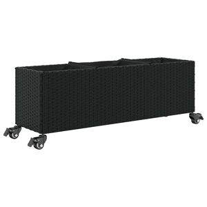 vidaXL Donica ogrodowa z k&oacute;łkami i 3 wkładami, czarna, 107x32x38 cm
