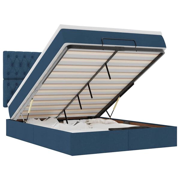 vidaXL Rama ł&oacute;żka otomana z materacem, niebieska, 140x200 cm, tkanina