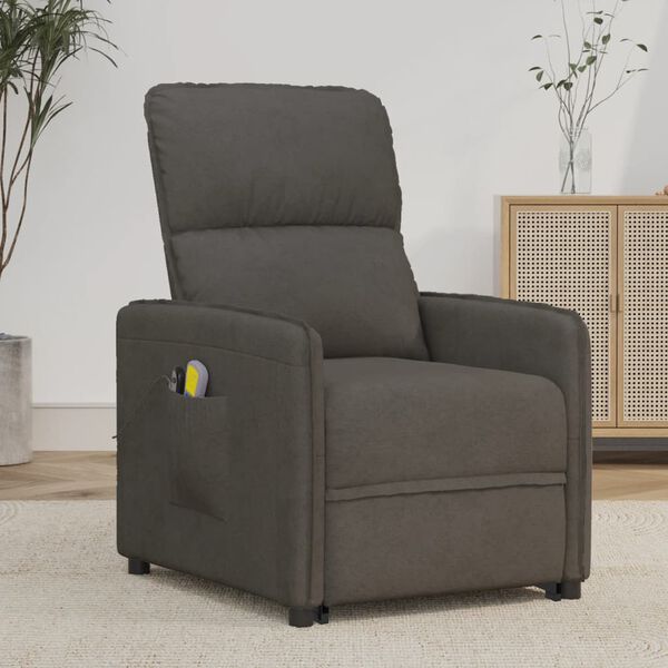 vidaXL Podnoszony fotel masujący, ciemnoszary, obity mikrofibrą