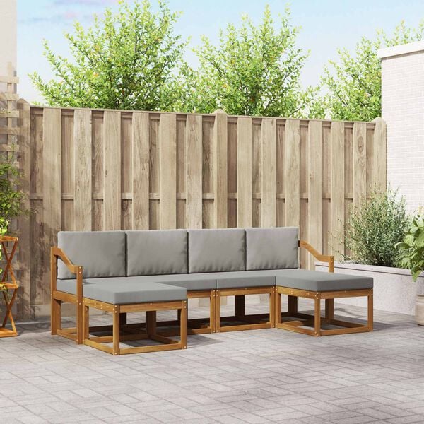 vidaXL Zestaw sof na zewnątrz z poduszką 6 pcs Naturalny i Jasny Szary