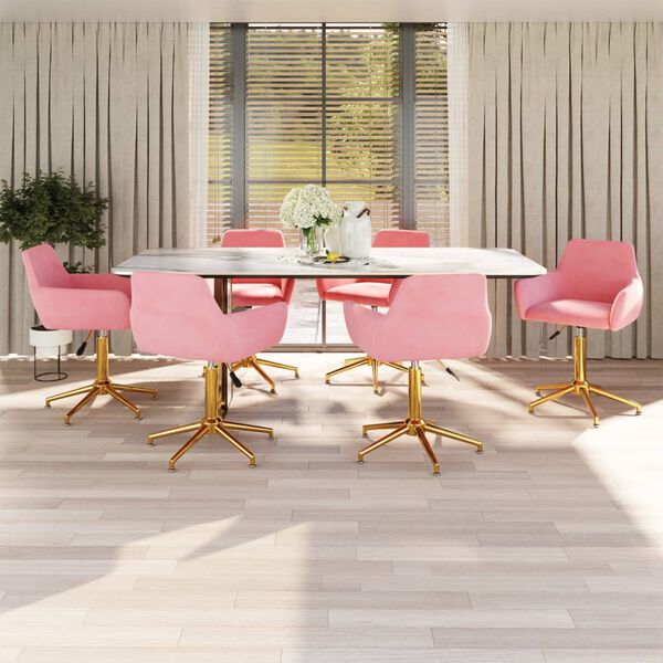 vidaXL Obrotowe krzesła stołowe, 6 szt., r&oacute;żowe, obite aksamitem