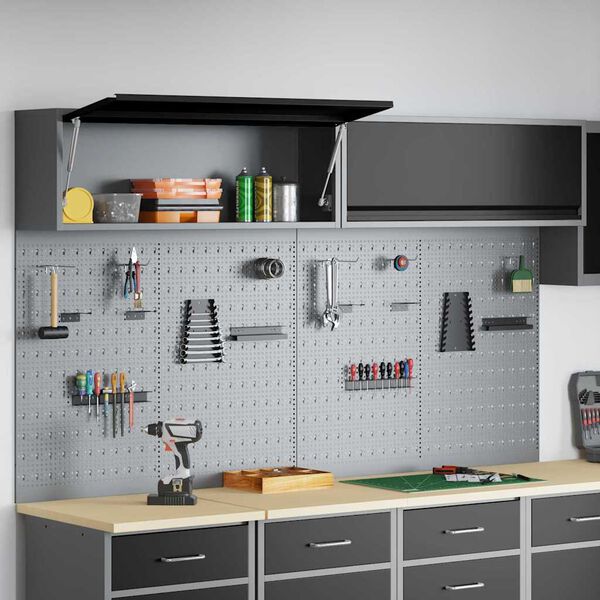 vidaXL Zestaw Szafki Narzędziowej i Pegboard z p&oacute;łką 6 pcs Czarny