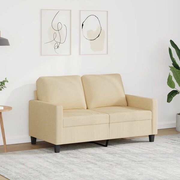 vidaXL 2-osobowa sofa, kremowa, 120 cm, tapicerowana tkaniną