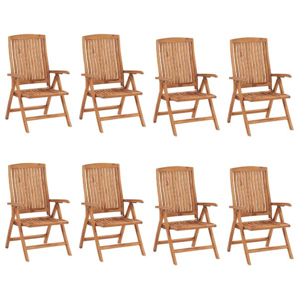 vidaXL Rozkładane krzesła ogrodowe z poduszkami, 8 szt., drewno tekowe
