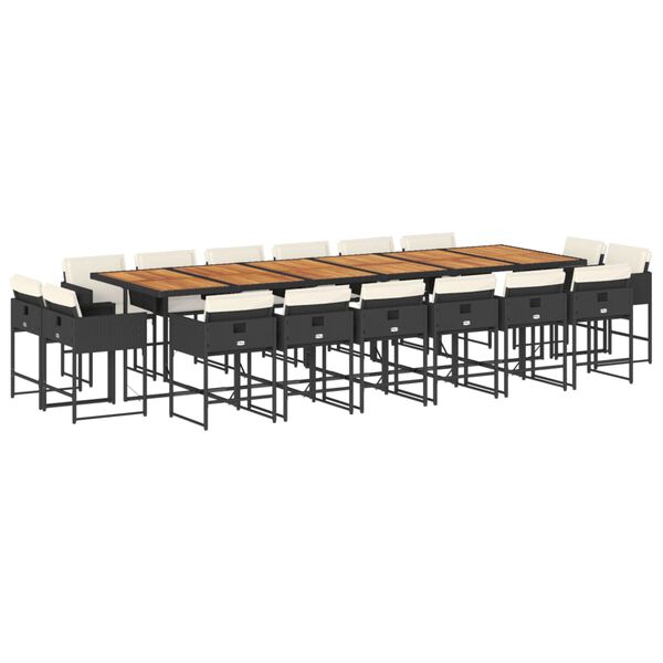 vidaXL 17-cz. zestaw mebli ogrodowych z poduszkami, czarny, rattan PE